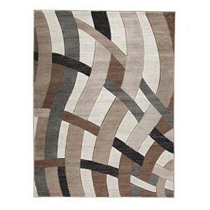 signature design by ashley jacinth modern overlapping wave 5 x 7 ft medium pile rug, brown, beige & cream