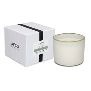 lafco new york 3-wick candle, feu de bois – 30 oz – 120-hour burn time – reusable, hand blown glass vessel – made in the usa