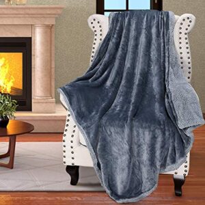 catalonia charcoal grey sherpa throws blanket, super soft fuzzy comfy micro plush fleece blanket all season for sofa couch bed reversible match color, tone to tone, 50×60 inch