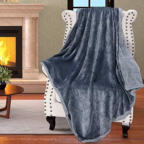 Catalonia Charcoal Grey Sherpa Throws Blanket, Super Soft Fuzzy Comfy Micro Plush Fleece Blanket All Season for Sofa Couch Bed Reversible Match Color, Tone to Tone, 50x60 inch