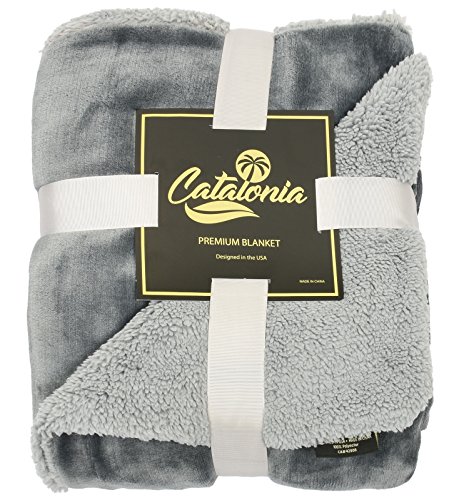 Catalonia Charcoal Grey Sherpa Throws Blanket, Super Soft Fuzzy Comfy Micro Plush Fleece Blanket All Season for Sofa Couch Bed Reversible Match Color, Tone to Tone, 50x60 inch