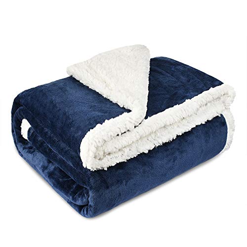 Catalonia Navy Blue Sherpa Fleece Throw Blanket, Super Soft Mink Plush Couch Blanket, TV Bed Fuzzy Blanket, Fluffy Comfy Warm Heavy Throws, Comfort Caring Gift, 50x60 inch