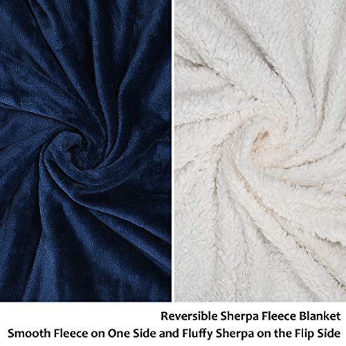 Catalonia Navy Blue Sherpa Fleece Throw Blanket, Super Soft Mink Plush Couch Blanket, TV Bed Fuzzy Blanket, Fluffy Comfy Warm Heavy Throws, Comfort Caring Gift, 50x60 inch