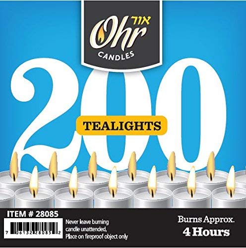 Ohr Tealight Candles - 200 Pack Bulk Tea Lights Candles - White Tealights Unscented - 4 Hour Burn Time