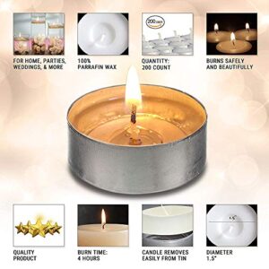 Ohr Tealight Candles - 200 Pack Bulk Tea Lights Candles - White Tealights Unscented - 4 Hour Burn Time