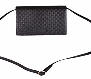 Gucci Women's Leather Micro GG Guccissima Mini Crossbody Wallet Bag Purse (Black)