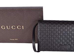 Gucci Women's Leather Micro GG Guccissima Mini Crossbody Wallet Bag Purse (Black)