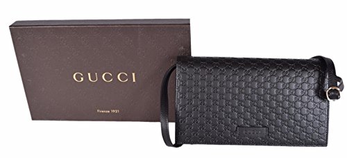 Gucci Women's Leather Micro GG Guccissima Mini Crossbody Wallet Bag Purse (Black)