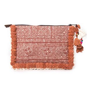 changnoi unique fair trade woman’s clutch bag/ipad holder with pom pom (brown)