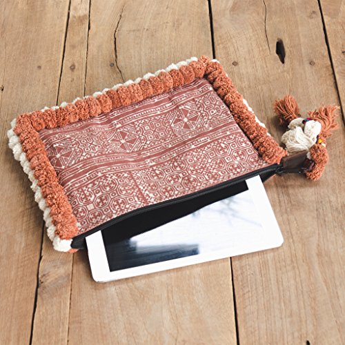 changnoi Unique Fair Trade Woman's Clutch Bag/Ipad Holder with Pom Pom (Brown)