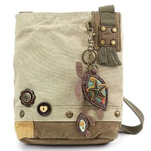 Chala Womens' Canvas Patch Crossbody Handbag"Sea Turtle with Baby" - Sand