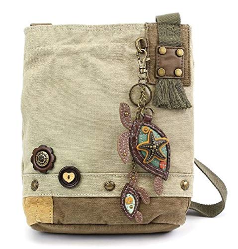 Chala Womens' Canvas Patch Crossbody Handbag"Sea Turtle with Baby" - Sand