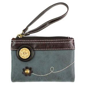 chala double zip wallet – pu leather folding wristlet – indigo –
