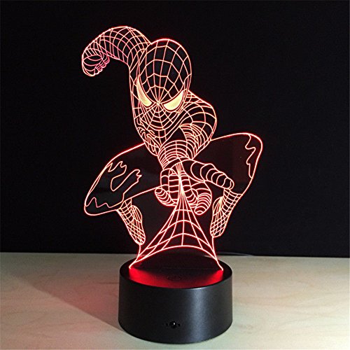 E-lec 3D Night Lamp Optical Novelty Illusion Led Light Smart Touch Dimmer Lights 7 Color Changing Bedroom Home Decoration Visual RGB Gradient Table Lamps for Kids Gift Spiderman Toys