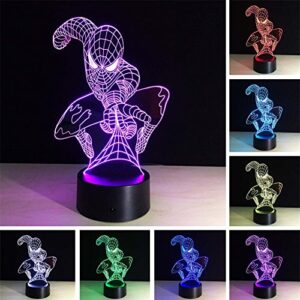 E-lec 3D Night Lamp Optical Novelty Illusion Led Light Smart Touch Dimmer Lights 7 Color Changing Bedroom Home Decoration Visual RGB Gradient Table Lamps for Kids Gift Spiderman Toys
