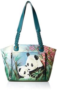 anna by anuschka hand painted leather women’s east west organizer tote, lovable panda