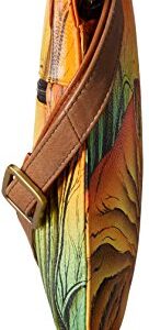 Anna by Anuschka Hand Painted Leather Women's V TOP MULTICOMPARTMENT Crossbody, Lion in Love