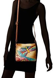 Anna by Anuschka womens Hand Painted Women's Extendable Anna Anuschka Women s Leather Expandable Crossbody Dancing Dragonfly, Dancing Dragonfly, One Size US