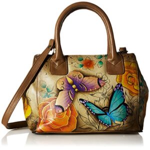 anna by anuschka women’s hand painted genuine leather small convertible tote – floral paradise tan