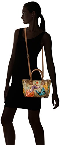 Anna by Anuschka Women’s Hand Painted Genuine Leather Small Convertible Tote - Floral Paradise Tan