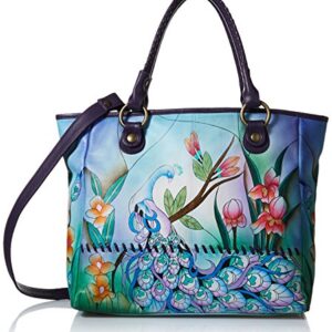 Anna by Anuschka Hand Painted Leather Women's Large Tote, Midnight Peacock