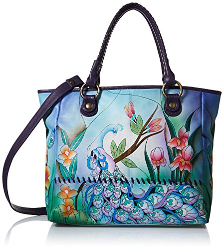 Anna by Anuschka Hand Painted Leather Women's Large Tote, Midnight Peacock