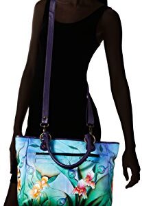 Anna by Anuschka Hand Painted Leather Women's Large Tote, Midnight Peacock