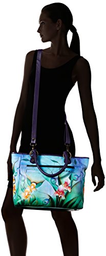 Anna by Anuschka Hand Painted Leather Women's Large Tote, Midnight Peacock