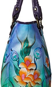 Anna by Anuschka Hand Painted Leather Women's Large Tote, Midnight Peacock