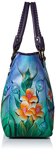 Anna by Anuschka Hand Painted Leather Women's Large Tote, Midnight Peacock