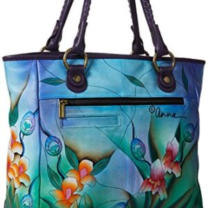 Anna by Anuschka Hand Painted Leather Women's Large Tote, Midnight Peacock