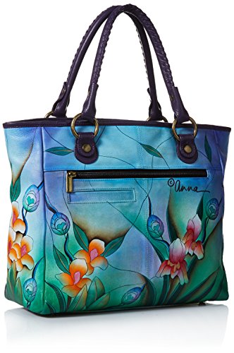 Anna by Anuschka Hand Painted Leather Women's Large Tote, Midnight Peacock