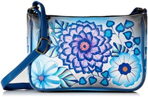 anna by anuschka hand painted leather women’s mini wide crossbody, summer bloom blue