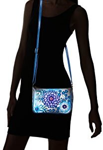 Anna by Anuschka Hand Painted Leather Women's Mini Wide Crossbody, Summer Bloom Blue