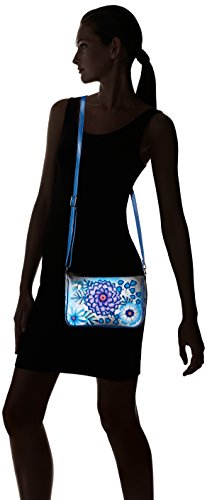 Anna by Anuschka Hand Painted Leather Women's Mini Wide Crossbody, Summer Bloom Blue