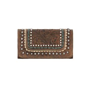 american west leather ladies’ tri-fold french wallet (blue ridge – charcoal brown)
