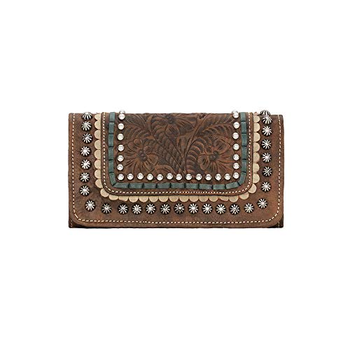 American West Leather Ladies' Tri-Fold French Wallet (Blue Ridge - Charcoal Brown)