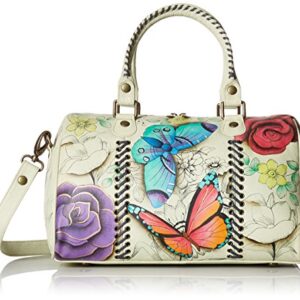 Anna by Anuschka Women's Genuine Leather All Round Zip Satchel | Hand Painted Original Artwork | Medium Zip-Top Organizer | Floral Paradise