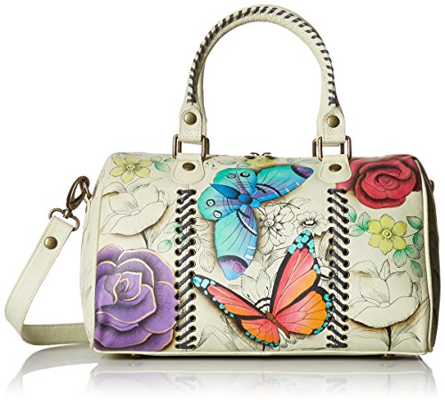 Anna by Anuschka Women's Genuine Leather All Round Zip Satchel | Hand Painted Original Artwork | Medium Zip-Top Organizer | Floral Paradise