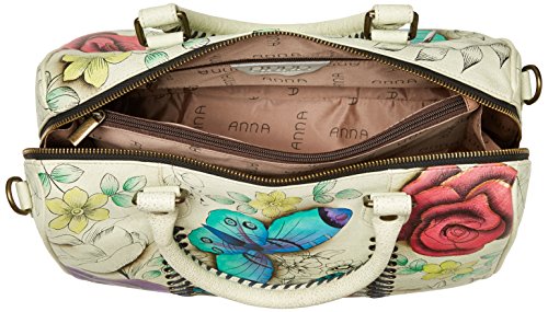 Anna by Anuschka Women's Genuine Leather All Round Zip Satchel | Hand Painted Original Artwork | Medium Zip-Top Organizer | Floral Paradise