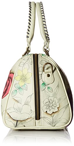 Anna by Anuschka Women's Genuine Leather All Round Zip Satchel | Hand Painted Original Artwork | Medium Zip-Top Organizer | Floral Paradise