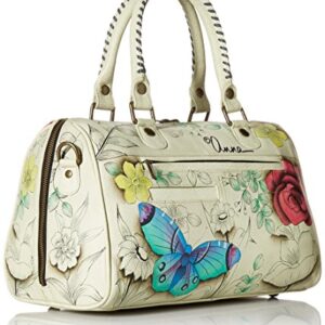 Anna by Anuschka Women's Genuine Leather All Round Zip Satchel | Hand Painted Original Artwork | Medium Zip-Top Organizer | Floral Paradise