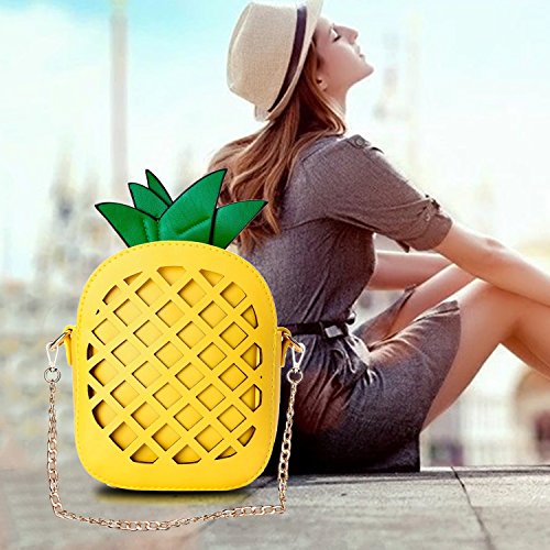 Yuboo Women's Pineapple Purse, Summer Girl‘s Yellow Crossbody Shoulder Bag for Hawaiian& Tropical Party Decorations