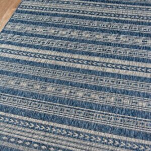 Novogratz by Momeni Villa Collection Tuscany Indoor Outdoor Blue Area Rug, 6'7" x 9'6" Sized Mat for Pool, Patio, Porch, Balcony, Kitchen, Bedroom, Livingroom and Home Office