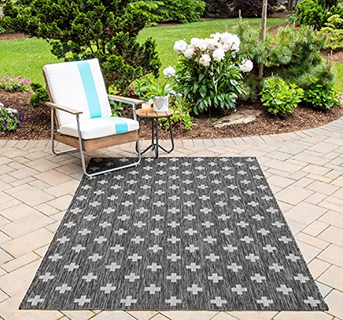 Novogratz by Momeni Villa Collection Umbria Indoor/Outdoor Area Rug, Charcoal, 3'3" x 5'0" Size Mat for Living Room, Bedroom, Dining Room, Nursery, Hallways, and Home Office