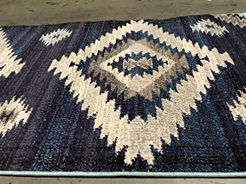 Expressions South West Native American Indian Runner Area Rug Turquoise Beige Grey Blue Purple Storm Blue Design 1033 (2 Feet 2 Inch X 7 Feet)