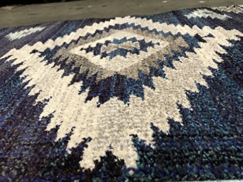 Expressions South West Native American Indian Runner Area Rug Turquoise Beige Grey Blue Purple Storm Blue Design 1033 (2 Feet 2 Inch X 7 Feet)