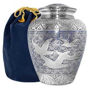 trupoint memorials cremation urns for human ashes – decorative urns, urns for human ashes female & male, urns for ashes adult female, funeral urns – blue silver, large