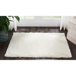 nourison malibu shag solid ivory 2’6″ x 4′ area-rug, easy-cleaning, non shedding, bed room, living room, dining room, kitchen (3×4)