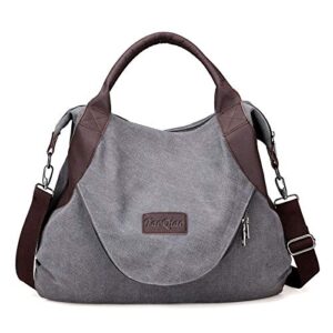 xiaoxiongmao large pocket casual women’s shoulder cross body handbags canvas leather bags grey